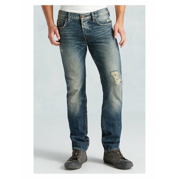 True Religion Men's Rocco Distressed Skinny Fit Jeans With Rips in Concrete Lake - Picture 1 of 4